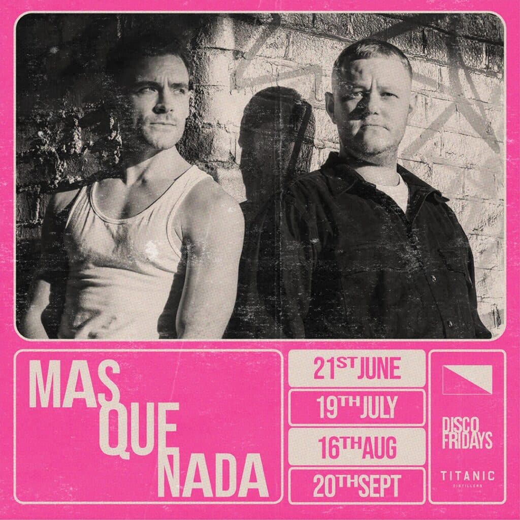 Mas Que Nada event dates and two men