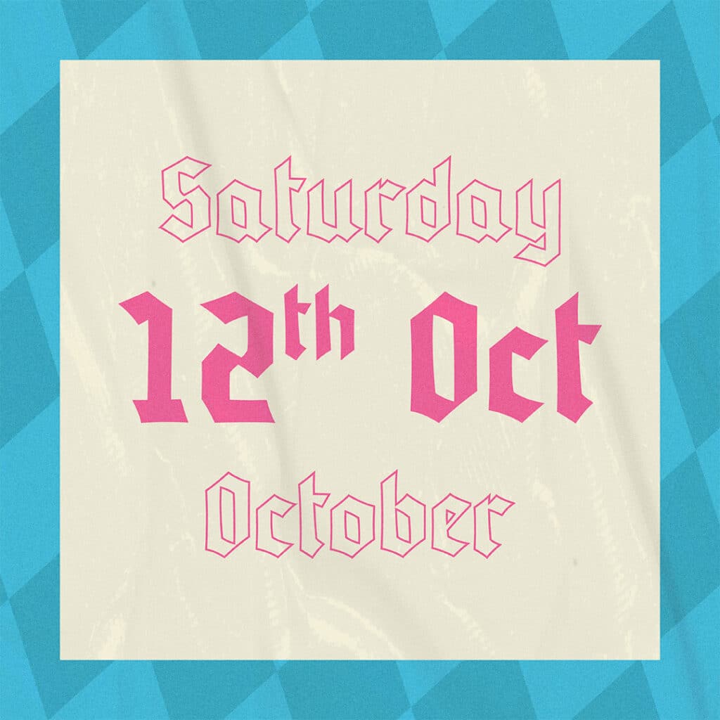 Saturday 12th October event announcement.